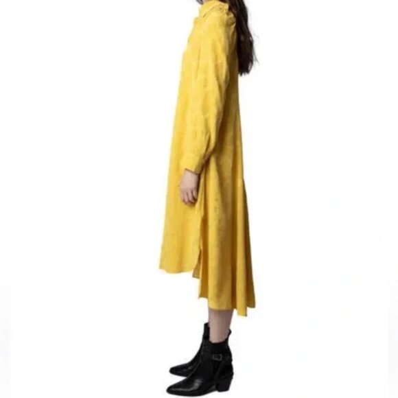 NWT | Zadig & Voltaire Rallye Chains Silk Dress 100% Silk Buttercup Yellow - Picture 6 of 8